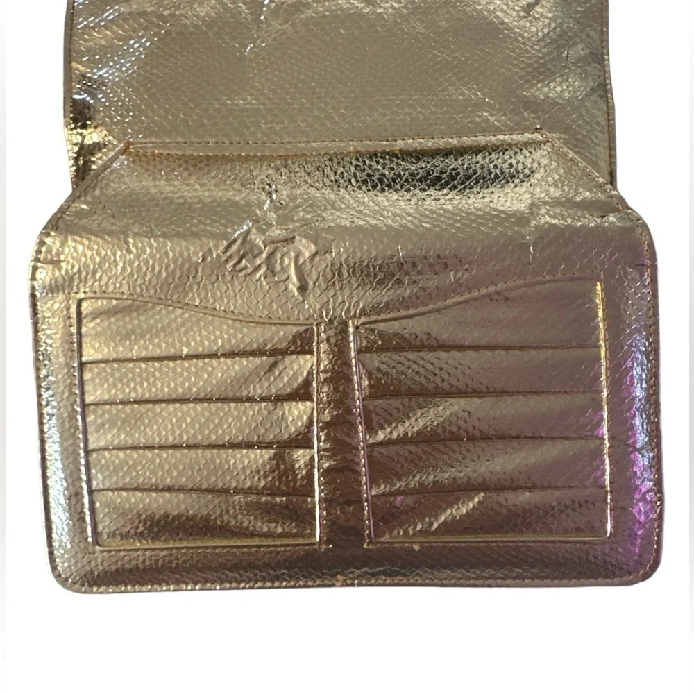 Gold Vintage Clutch Handbag with Inside Cosmetic Mirror Zipper Pocket Purse Bag